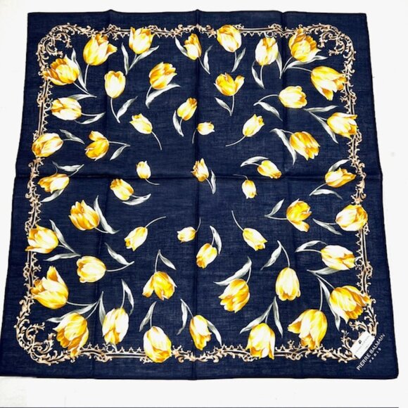 New Pierre Balmain MiniScarf/Handkerchief Cotton 18 blue green yellow floral(80 - Picture 3 of 5